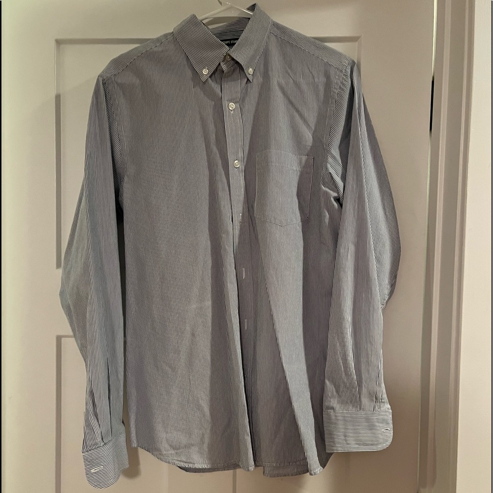 Classic men’s blue and white pinstripe, button down dress shirt.